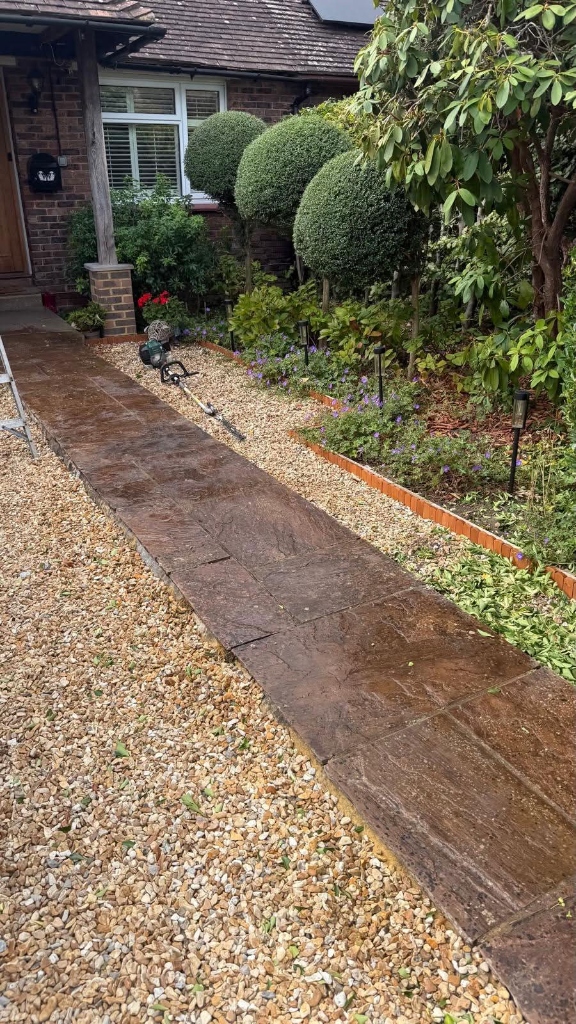 Before power washing front path